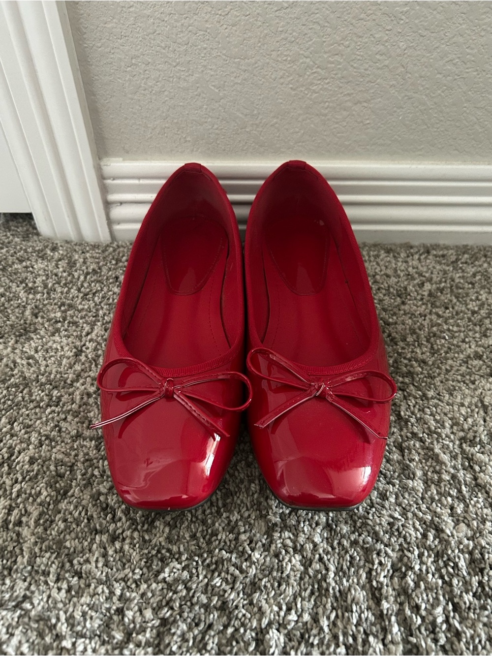 Cider Red Patent Ballet Flats with Bow - Picture 2 of 5